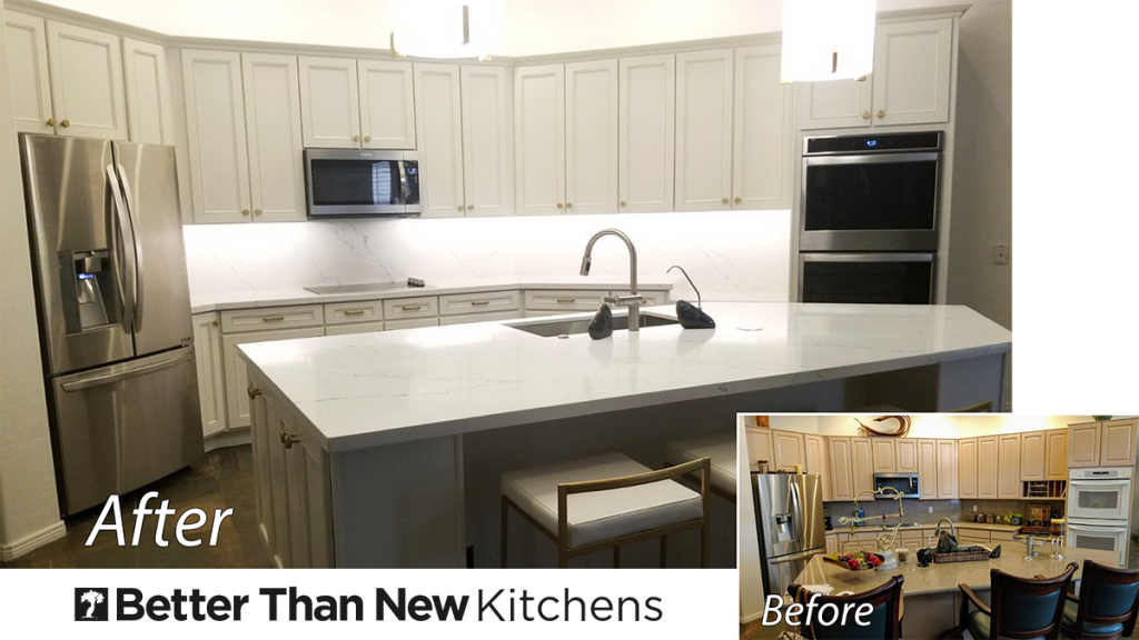 better-than-new-kitchens-before-and-after-cabinet-refacing-white-modified-shaker-door-cabinets-scottsdale-az | Better Than New Kitchens Before and after Better Than New Kitchens cabinet reface makeover in Scottsdale, AZ | white modified shaker cabinets